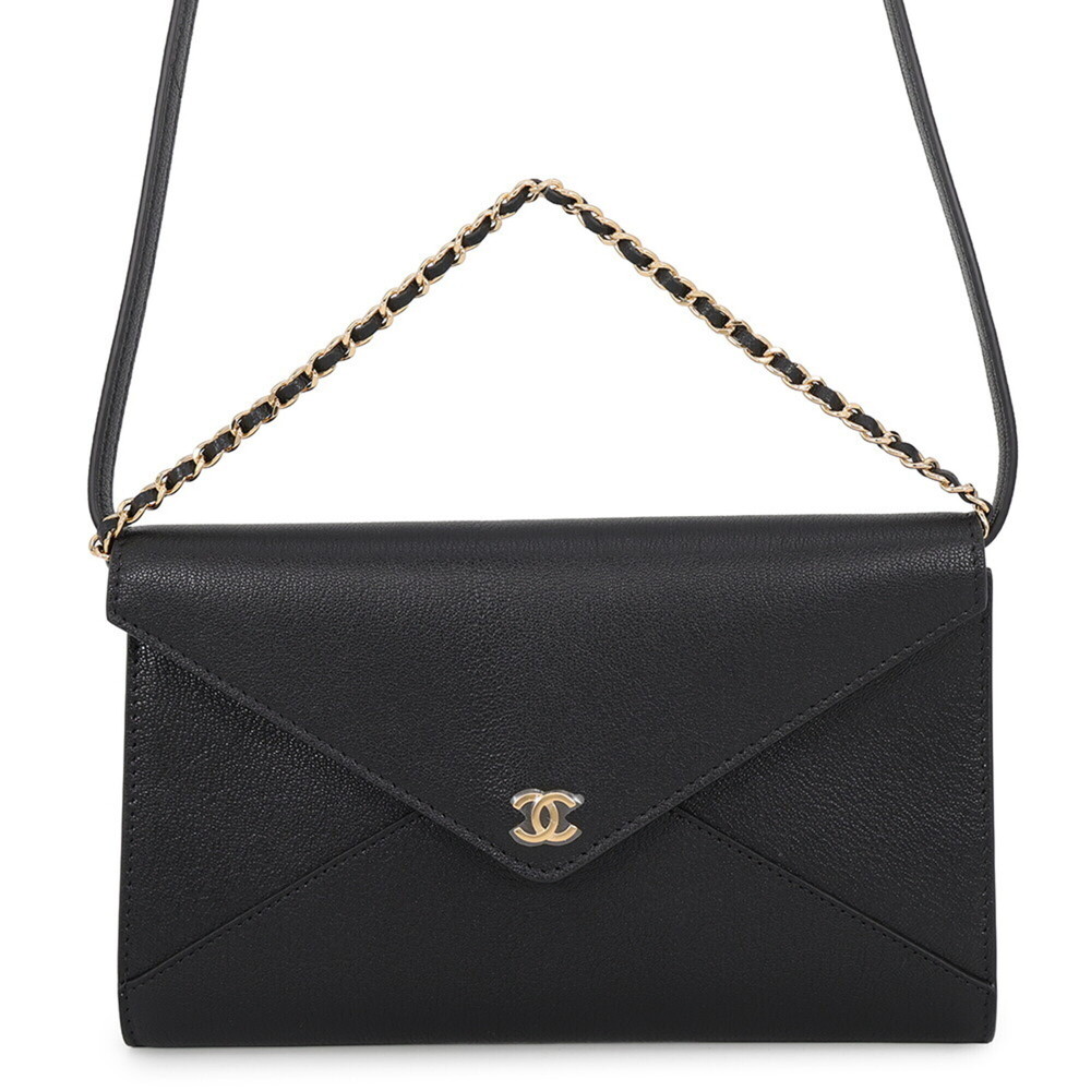 Chanel Chain Shoulder Bag Strap Clutch Handbag Coco Mark Grained Goatskin AP5...